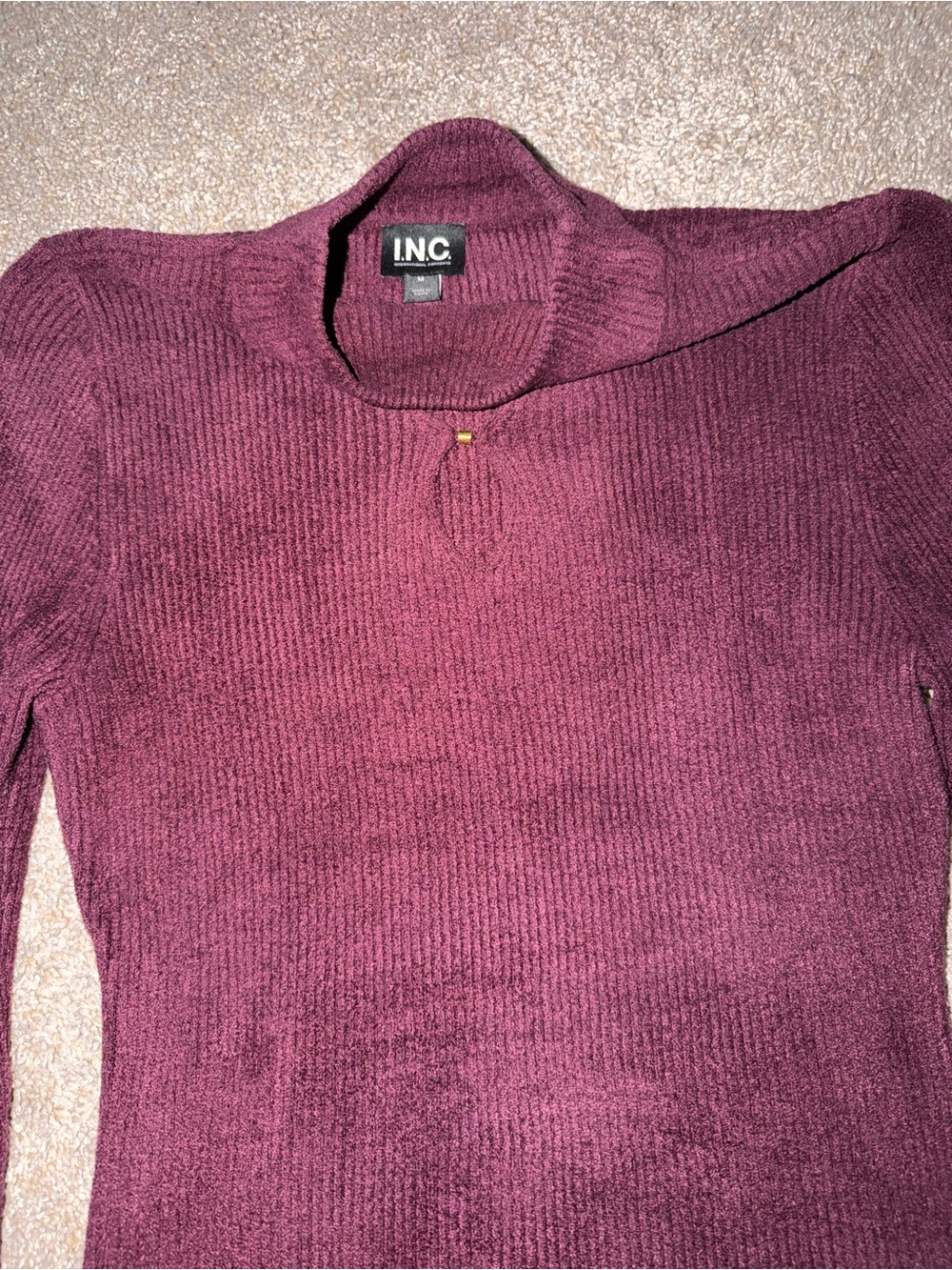 INC International Concepts Burgundy Ribbed Mock Neck Sweater